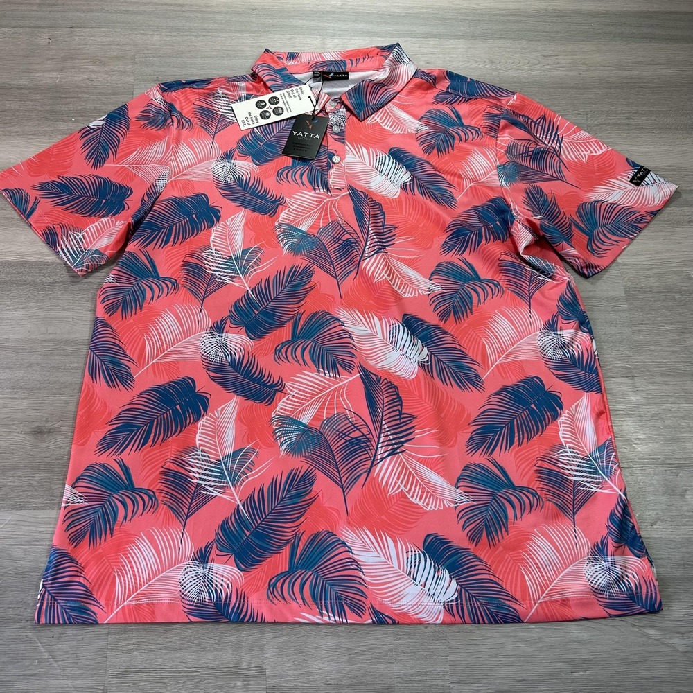 Yatta Golf Polo Shirt Mens 2XL Pink Palm Bay Floral Golf Stretch Performance